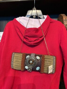 Yvette Floro Embellished Suede & Olive Fabric Clutch